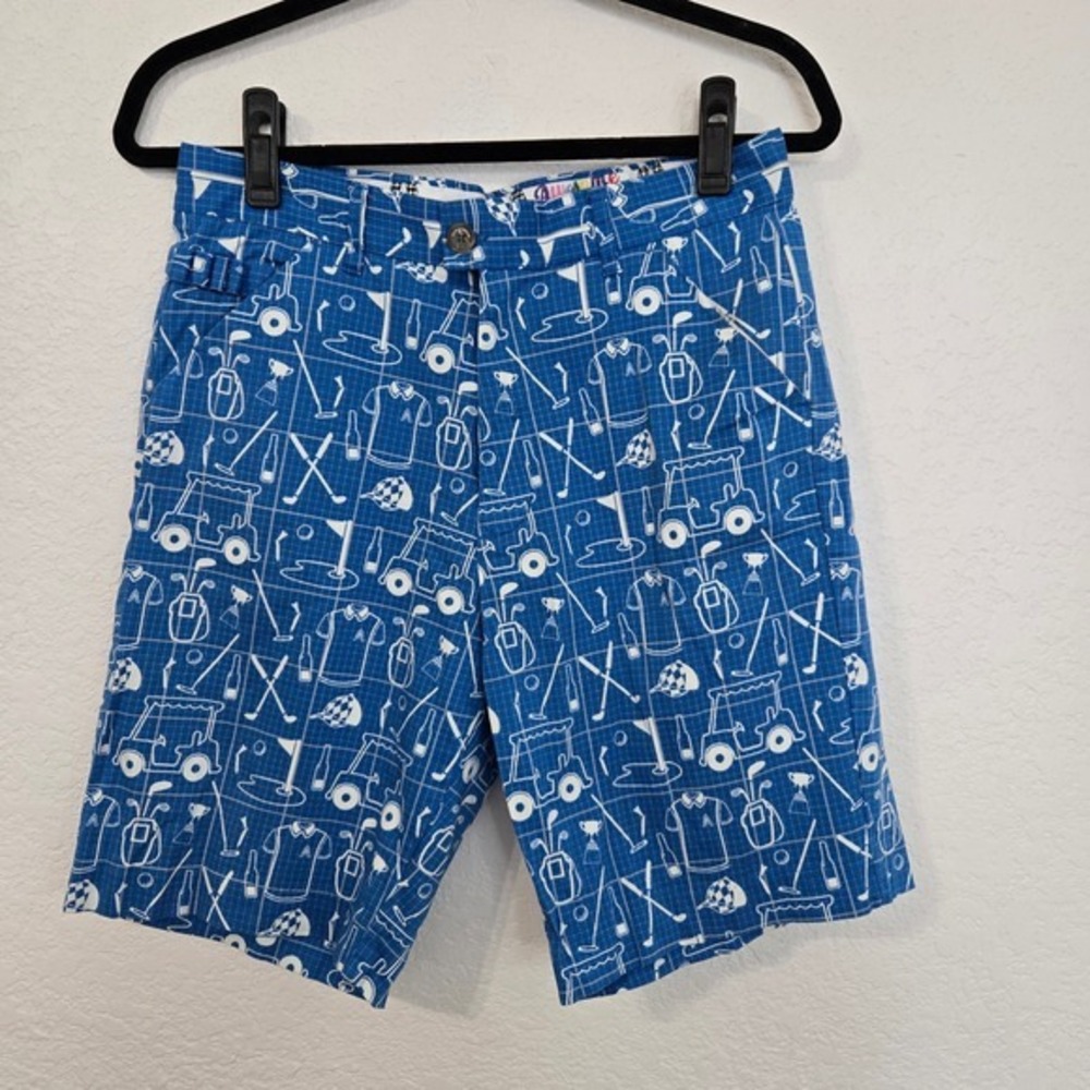 Royal & Awesome Golf Print Blue Shorts Mens Size 32 Athletic Fit Golfing Casual‎